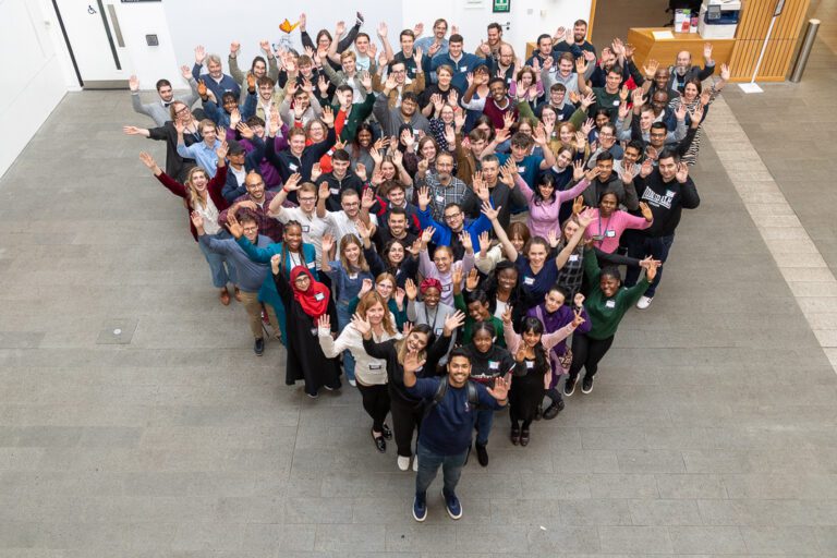 • Photo of the 2023/2024 The Data Lab Academy student cohort in the Informatics Forum in the University of Edinburgh
