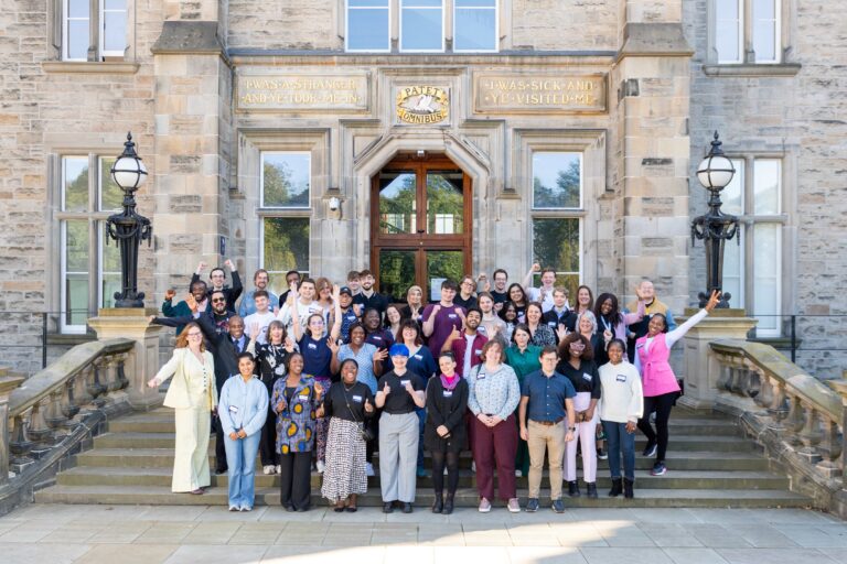 Photo of The Data Lab staff and postgraduate student class of 2024 at the Edinburgh Futures Institute.