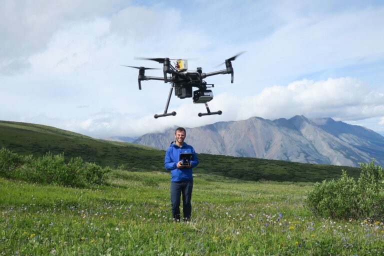 Calum Hoad flying his drone in the mountains