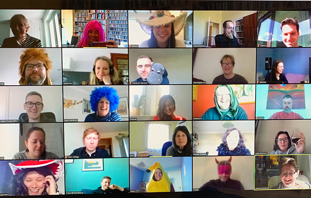 Zoom screenshot showing lots of people in fancy dress