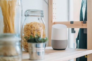 Alexa next to jar of pasta 