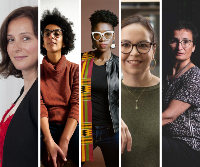 5 photos of top women in ai: Timnit Gebru, Virginia Dignum, Joy Buolamwini, Professor Shannon Vallor, Maria Axente